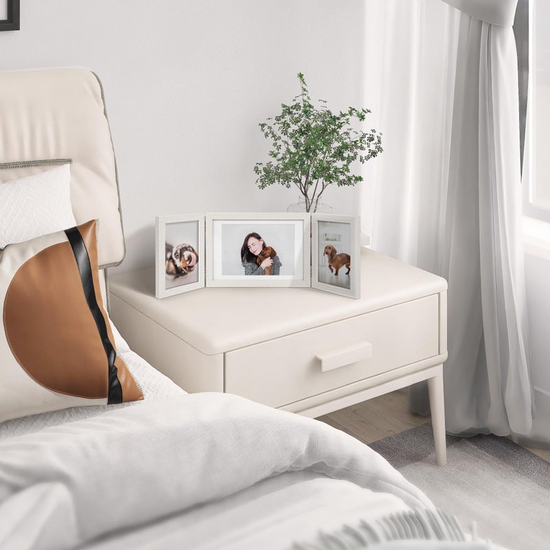 Afuly 3 Picture Frame 5x7 4x6 Triple Hinged Picture Frames White Folding Photo Frames Collage 3 Opening for Tabletop Desk Display Unique Gifts for Christmas Women Mom Couple Family, 2 * 4x6+1 * 5x7 - Image 4